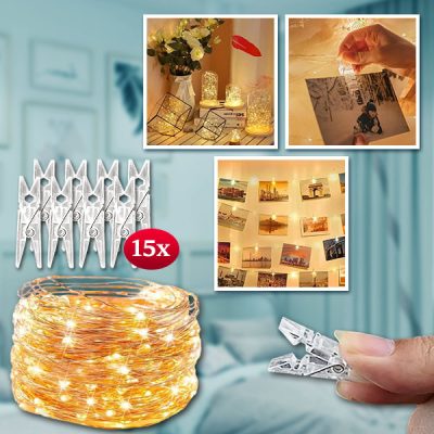 Ланцюжок світлодіодних ламп з прищіпками для фотографій (3 м) | PHOTOGLO